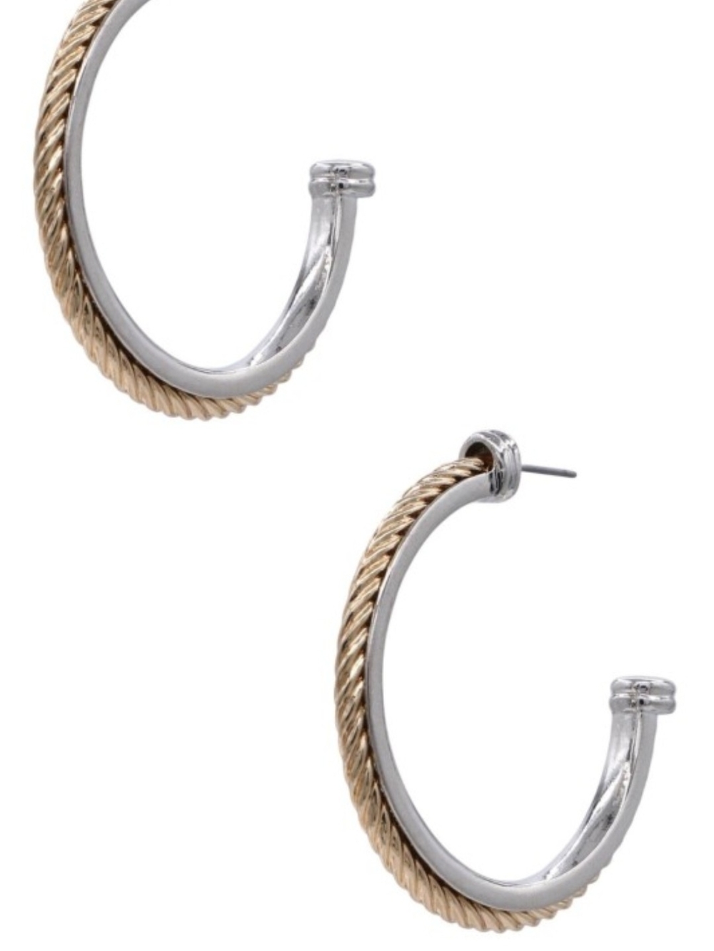 Two-Tone Rope Hoop Earrings - Gold and Silver